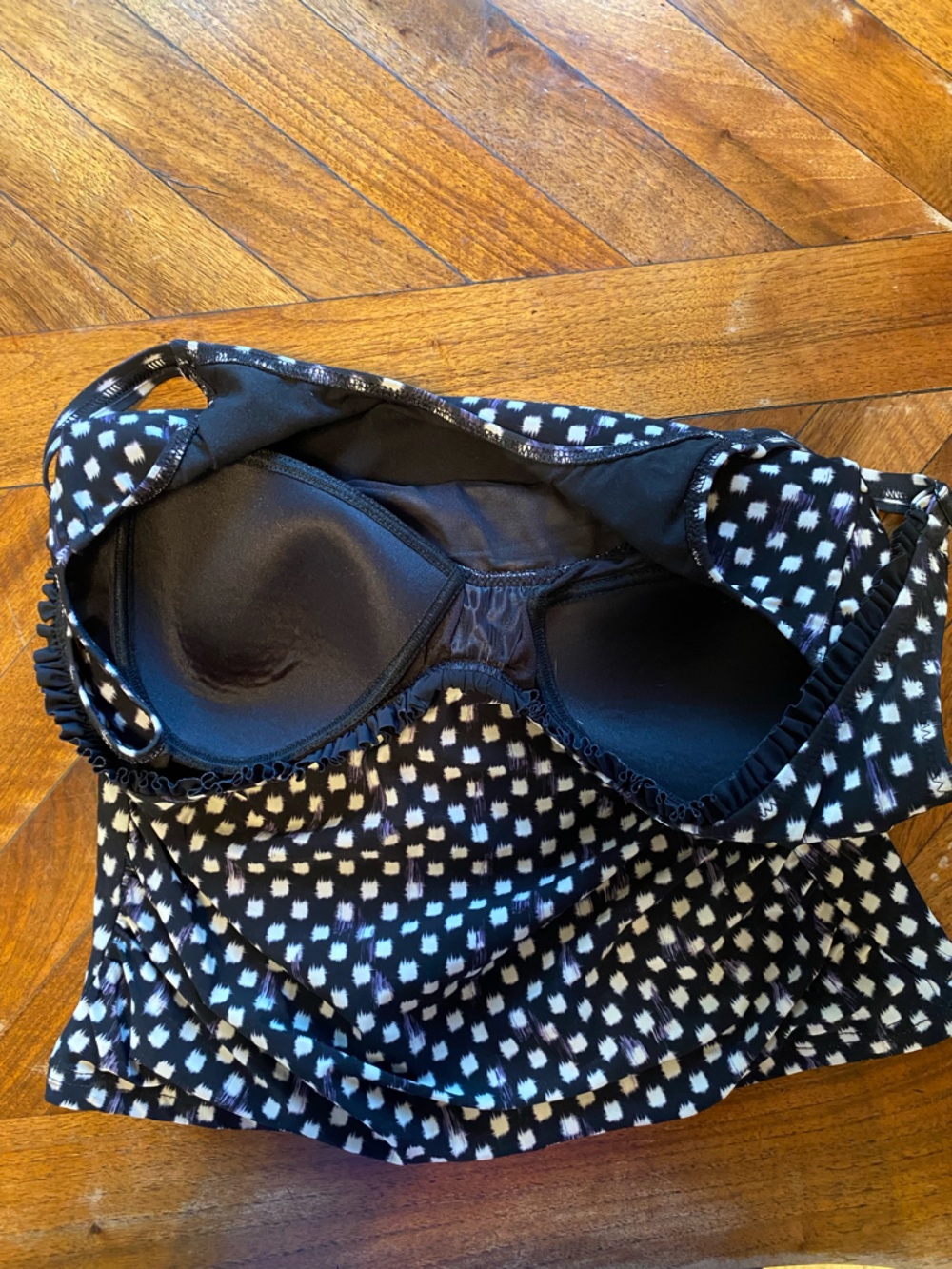 Gottex Black and White Patterned Swim Top 34D Size L Tankini Supportive Ruffle - Picture 4 of 9